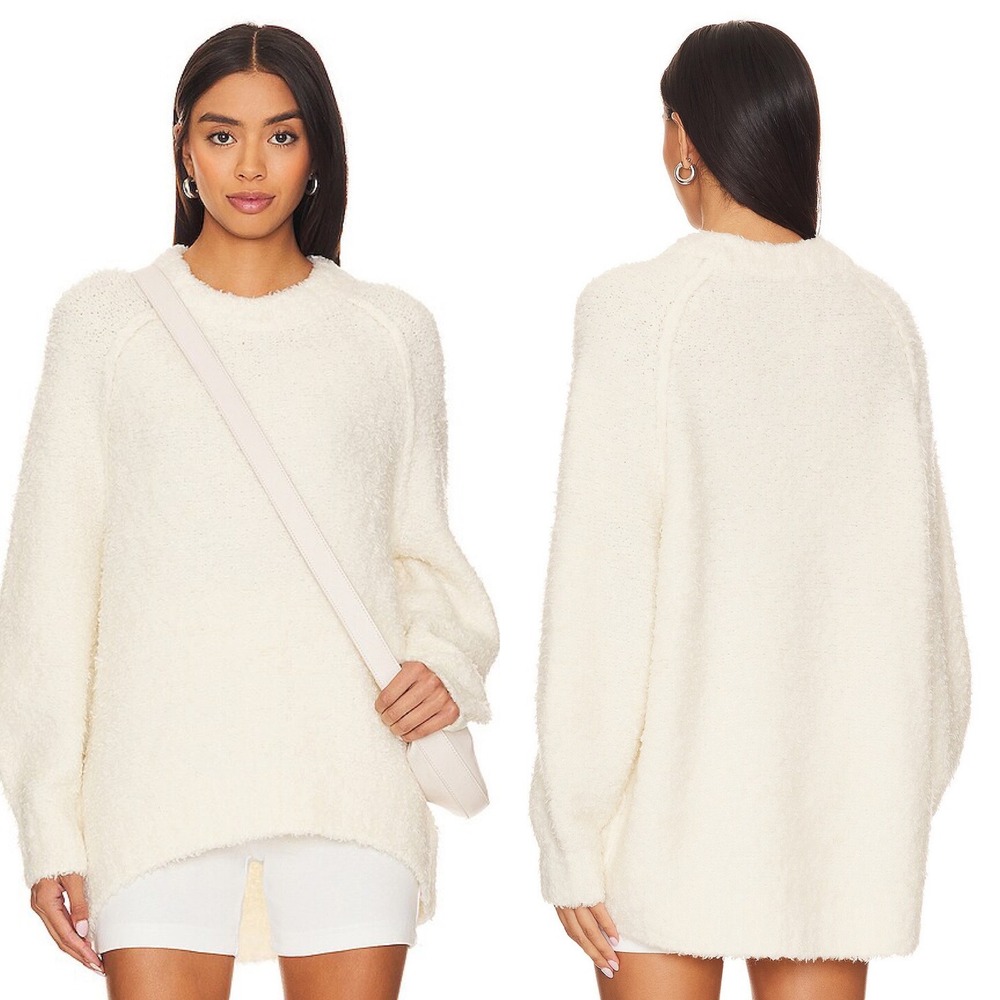 Free People Teddy Sweater Tunic Sugar Swirl White Womens Sz Large Boho Knit NEW